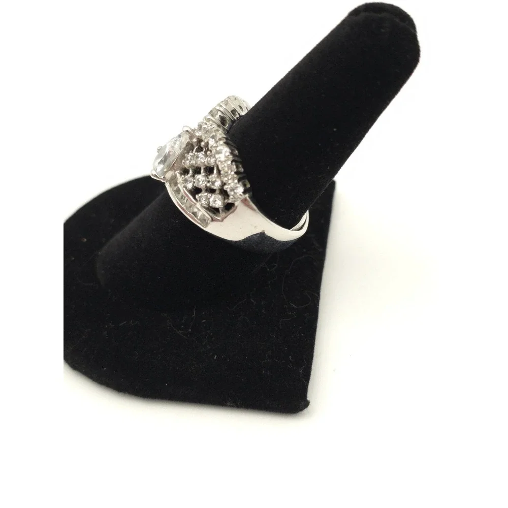 Silver Tone &‎ Clear Glass Rhinestone Ring Adjustable Tear Drop